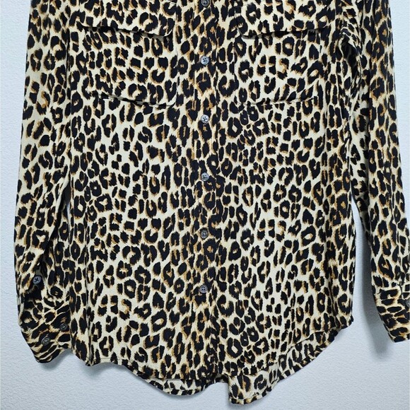 Equipment Femme Mob Wife Leopard Printed Button Down Blouse 100% Silk Size XS - Picture 5 of 15